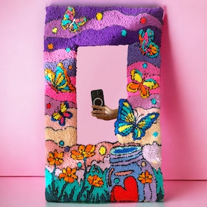 Multicolor Tufted Mirror, Cool Wall Mirror, Vibrant Desk Mirror, Butterfly Mirror, Fun Mirror, Pop Art Mirror, Colorful Butterflies,