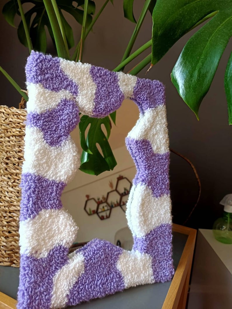 Tufted Wall Mirror Wavy Punch Needle Rug Mirror Danish Etsy