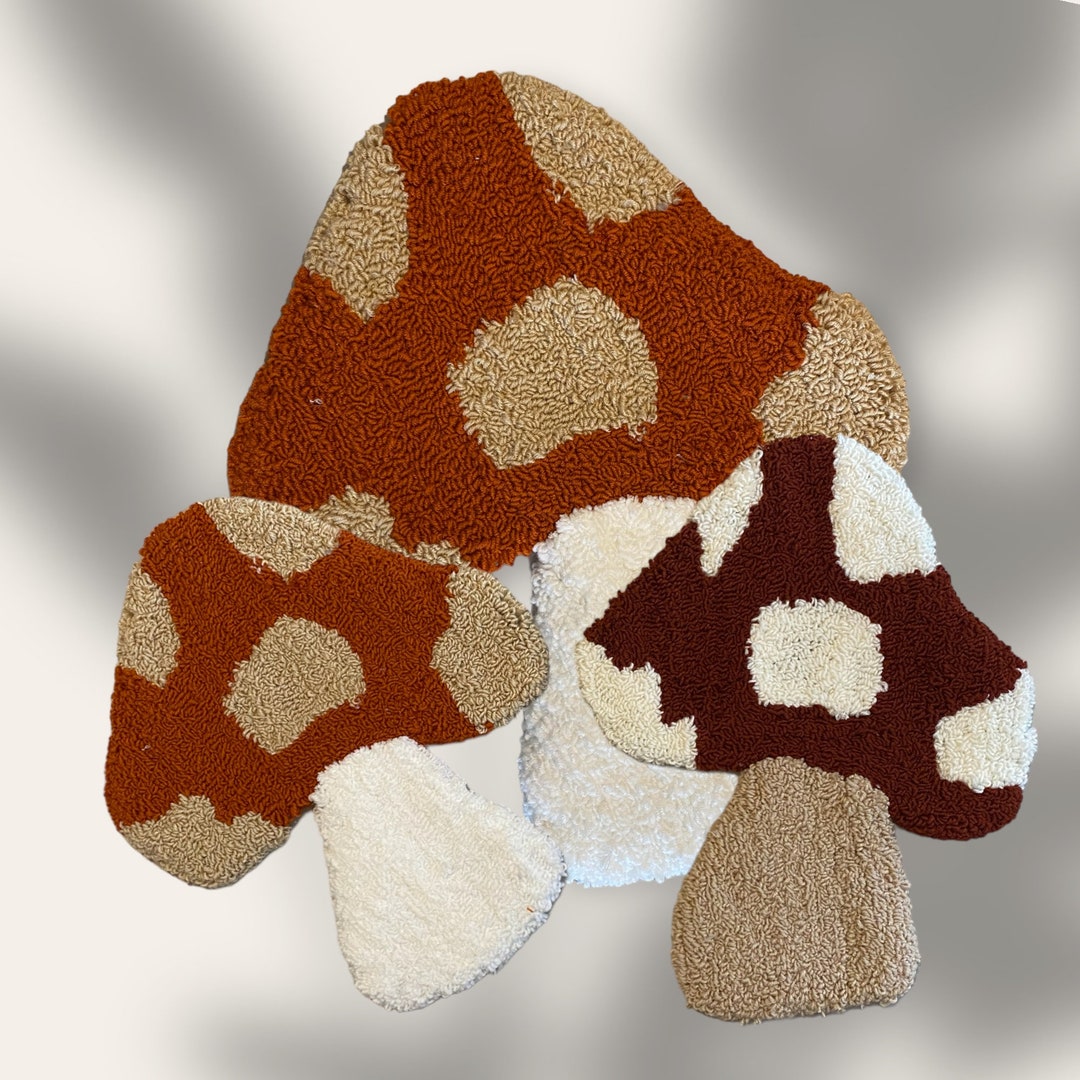 Mushroom Rugs, Punch Needle Mushroom Rug Design, Trippy Mushrooms Rug