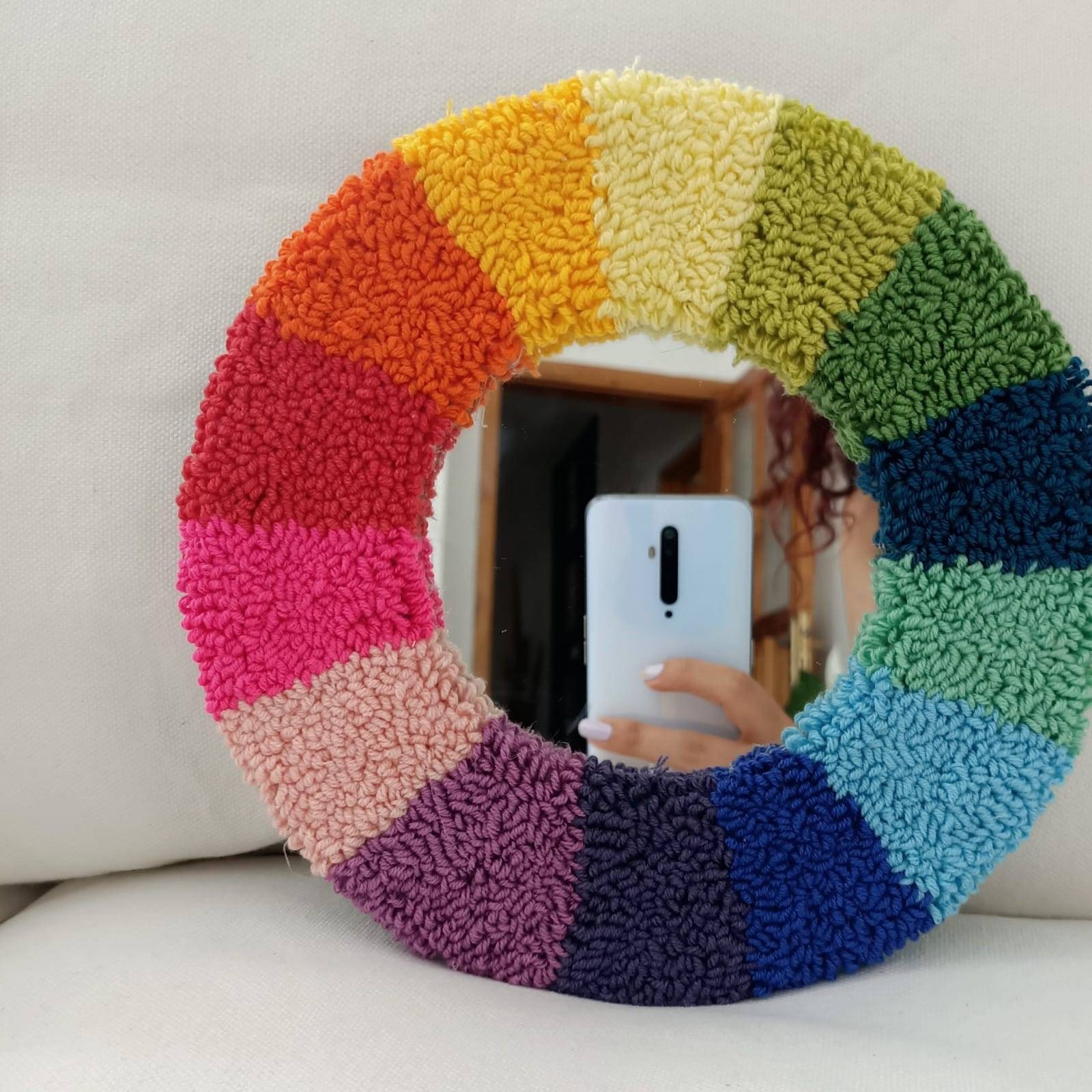 Miroir Tapis Capitonné, Décoration De Chambre D'enfant Arc-En-Ciel Ondulé, Miroir Mural Original