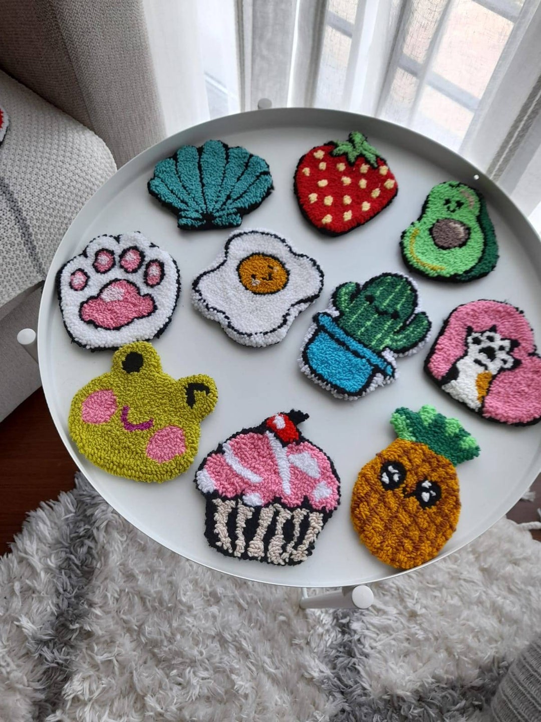 Punch Needle Mini Rug, Tufted Cute Candle Display, Miniature Rugs for