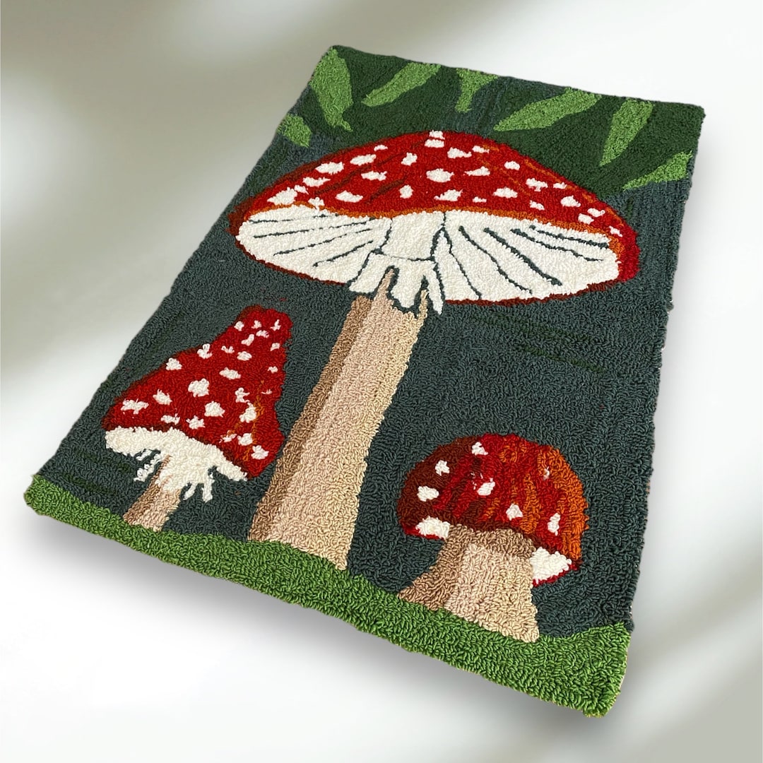 2x3 Mushroom Rug, Hand Tufted Mushroom Rug Design, Trippy Mushrooms Rug