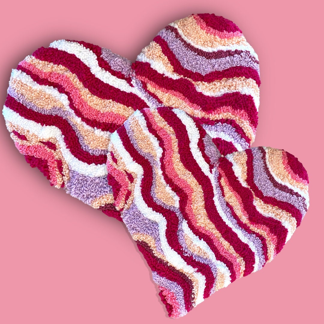 Heart Shaped Hand Tufted Rug, Pink Fluffy Heart Rug, Handmade Love Rug