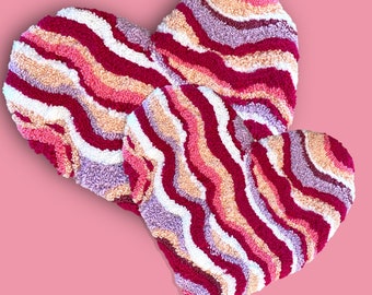 Handmade Heart Shaped Rug, Pink Acrylic Fluffy Rug, Valentine's Decor