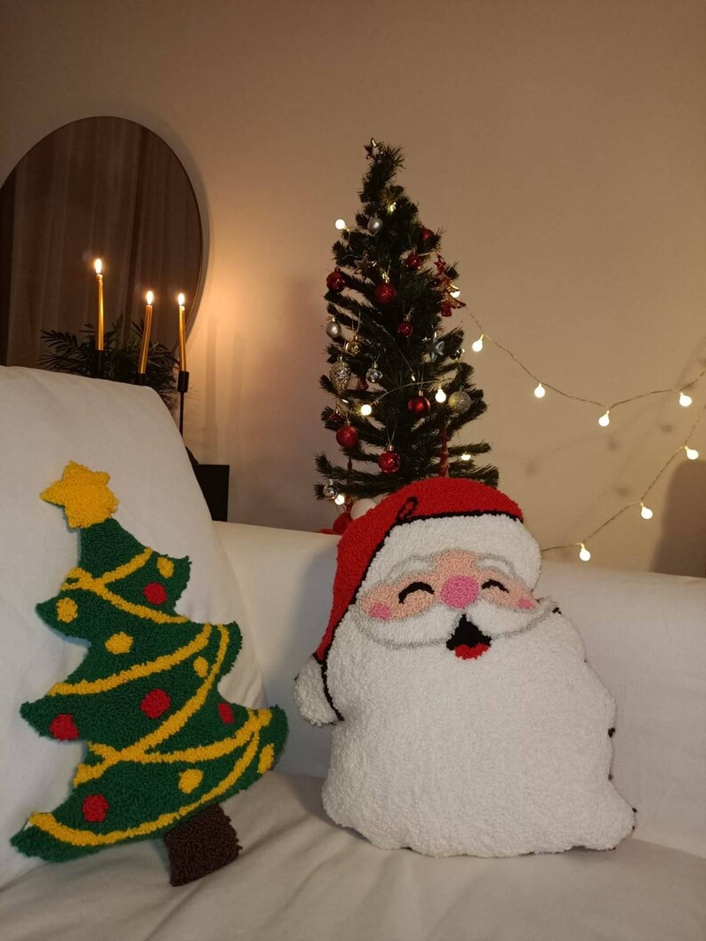 Tufted Christmas Pillow Punch Needle Christmas Pillow Etsy