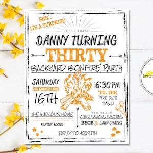 Bonfire black and orange Party Invitation Customized for You to Download and Print