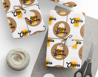 À votre santé, joyeux anniversaire, papier cadeau | Papier cadeau pour chope à bière