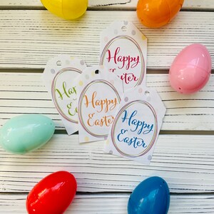 Happy Easter Tags, Colorful Egg Design for Treat Bags, Favors, Easter Eggs, Gifts at a Kids Party, Ready for PDF Download and Print