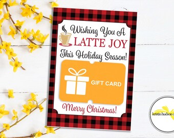 Thanks a Latte Buffalo Plaid Christmas Gift Card Holders, Ready to Download and Print