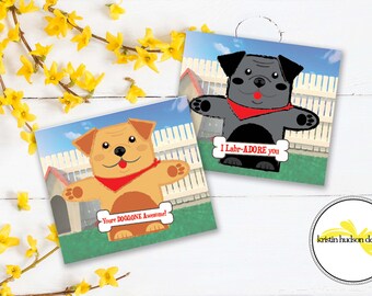 Biglietti di auguri di San Valentino con cucciolo di cane, DOWNLOAD IMMEDIATO Pronti per la stampa