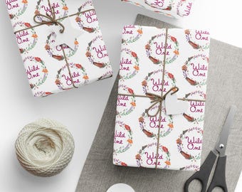 Wild One Floral Happy Birthday wreath Wrapping Paper | Birthday wrapping paper