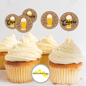 Glass Cheers and Beers Party Cupcake Toppers Ready for You to Download and Print or Text