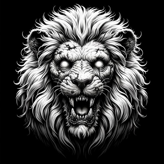Zombie Lion, Laser PNG, Slate Engraving, Laser File, Coaster