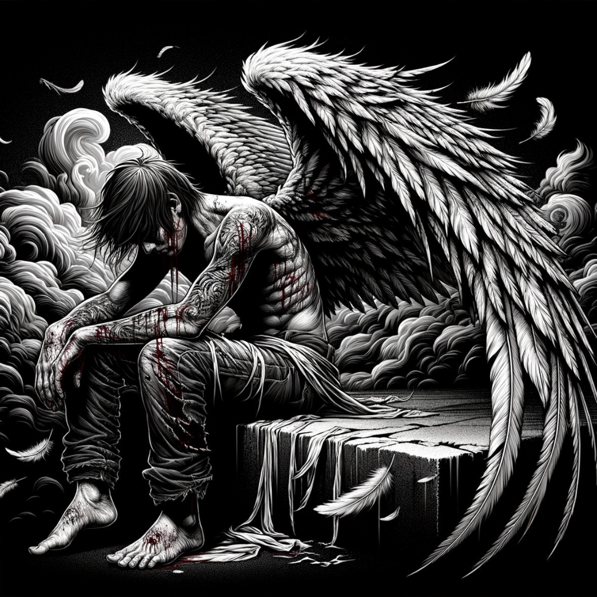 Fallen Angel 2, Slate Engraving, File, Coaster Etching, American