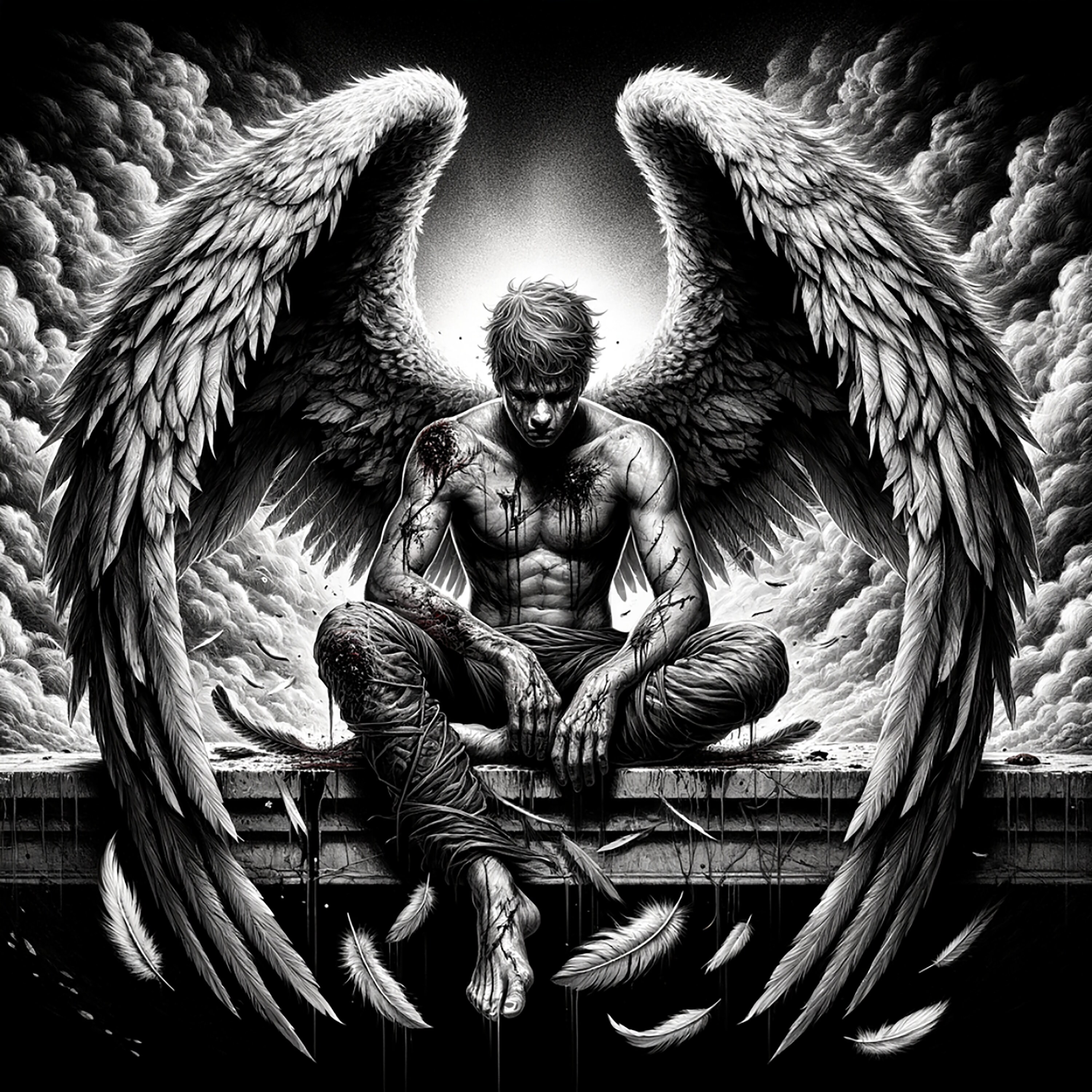 エレン・クラップサドル エンジェル・アルファベット ジークレー版画 Fallen Angel 1, Slate Engraving, File,coaster Etching, American