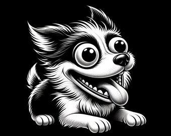 Lasergraveringsfil med lekfull hund i skifferfärg (digital nedladdning)