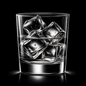 Op de afbeelding: Een helder glas met ijsblokjes. Het glas is gevuld met water en de ijsblokjes drijven in het water.