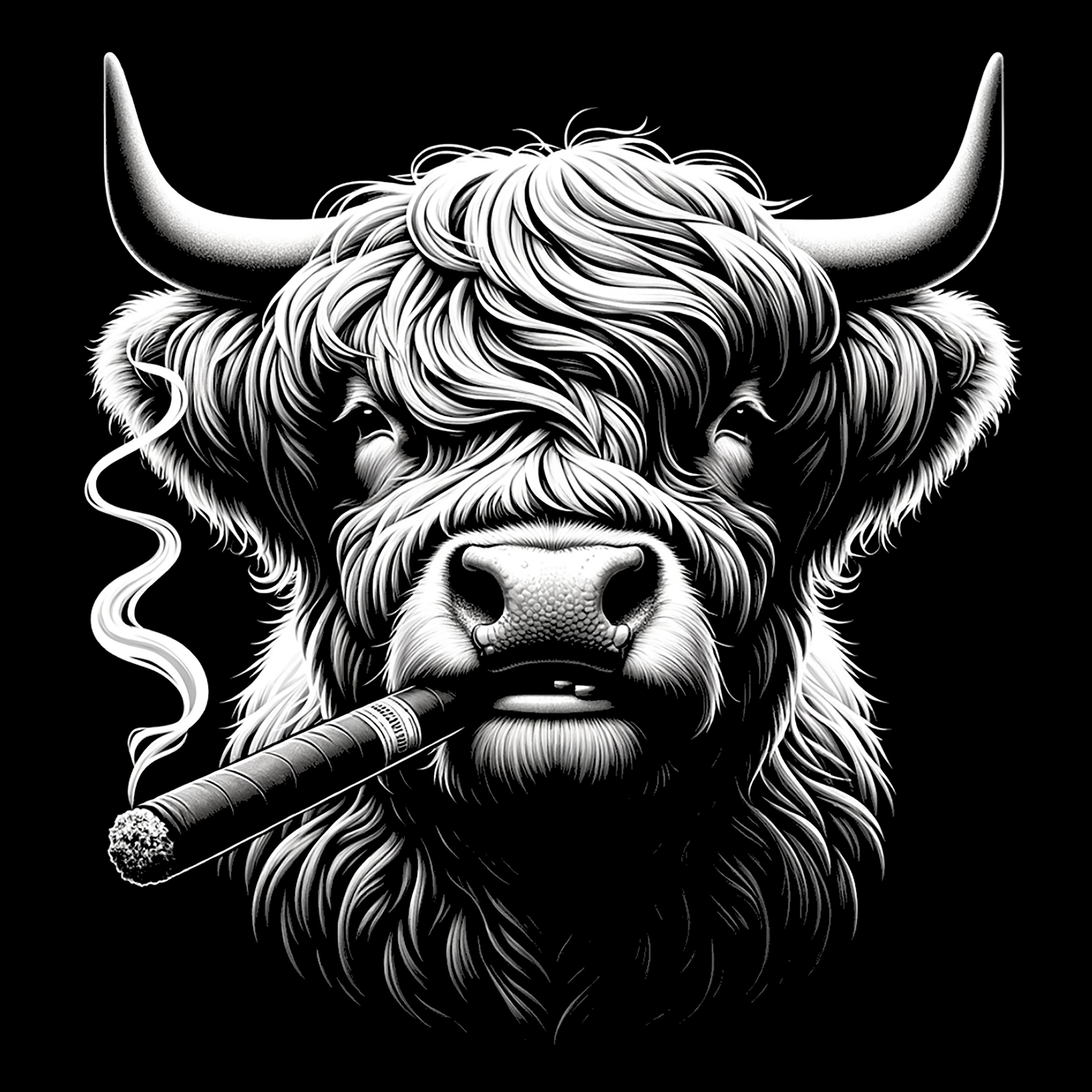 Smoking Highland Cow Slate Laser Engraving File (20x20cm-30x30cm)
