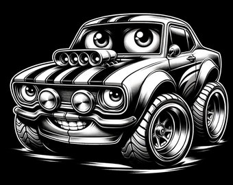 Crazy Car 2, Slate Engraving, Laser file, Coaster Etching, American, Lightburn, Glow forge, Xtool, Atomstack, Lightburn, laser,CO2,