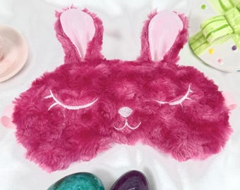 Furry Bunny Sleep Mask, Hot Pink Rabbit Eye Cover, Travel Gift