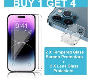 Tempered Glass Screen & Lens Protector For iPhone 14 13 12 11 Pro Max Mini Plus