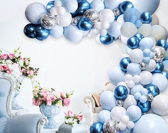 109 pcs Blue, Pink, Grey Balloon Arch Kit Decoration for Birthday, Wedding, Party Garland, White Grey Balloon Garland