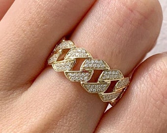 Chain Gold Ring | 14k Solid Gold Chain Ring | Curb Chain Ring | Cuban Link Ring | Gift For Her |
