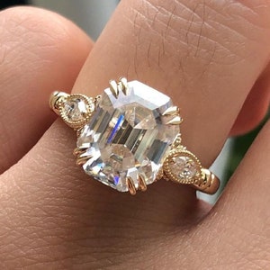 5.50 CT emerald cut moissanite engagement ring 11 x 8.5 mm solitaire ringemerald cut engagement ring14k yellow gold wedding ringwomen image 1