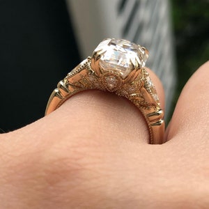 5.50 CT emerald cut moissanite engagement ring 11 x 8.5 mm solitaire ringemerald cut engagement ring14k yellow gold wedding ringwomen image 2