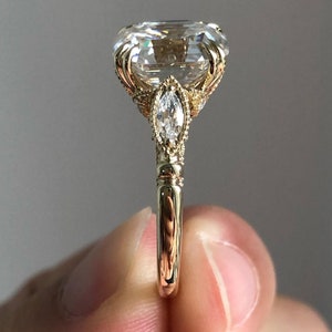 5.50 CT emerald cut moissanite engagement ring 11 x 8.5 mm solitaire ringemerald cut engagement ring14k yellow gold wedding ringwomen image 7