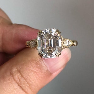 5.50 CT emerald cut moissanite engagement ring 11 x 8.5 mm solitaire ringemerald cut engagement ring14k yellow gold wedding ringwomen image 3