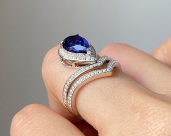 2.50 Ct Blue Pear Shape Moissanite Diamond Engagement Ring.