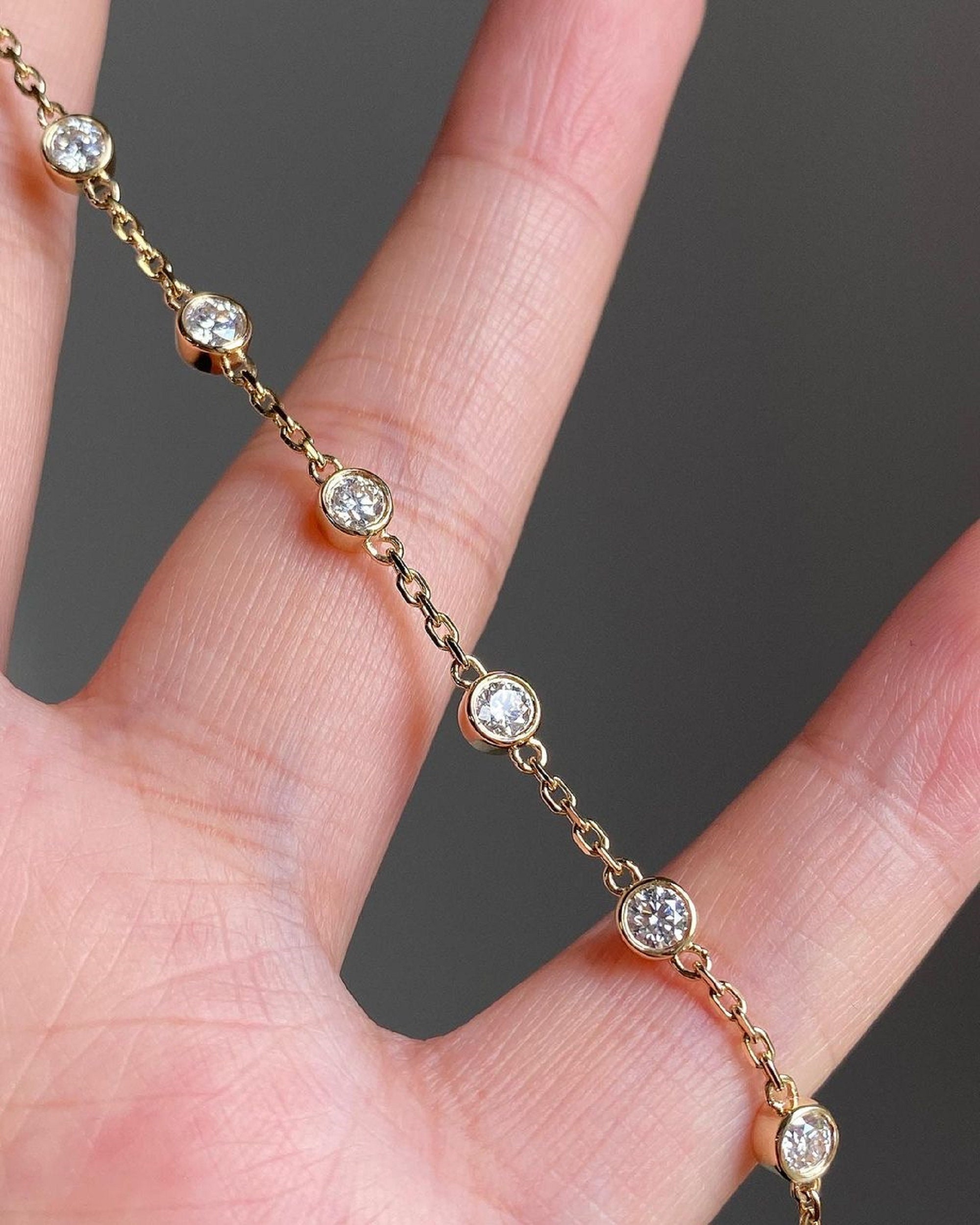 Stylish Diamond Gold Plated Bracelet,chain With Bezel Set Bracelet,deligate  Jewelry.gift for Loved Mother. - Etsy
