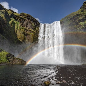 005 Icelandic Landscape - Wall Art - Waterfall view - Home decor - Skogafoss Photography rainbow - Iceland Photography - Digital Download
