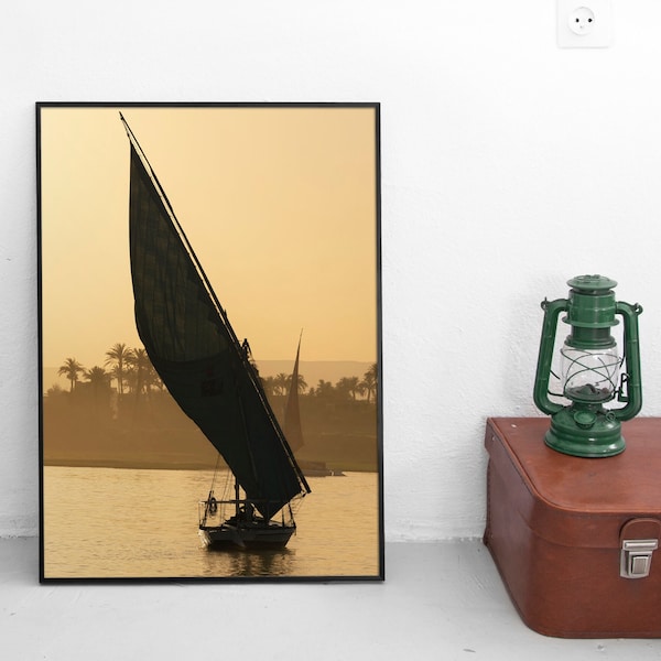 117 Coucher de soleil Egypte Felouque Nil - Afrique Poster Print Boat - Photo Louxor Egypte - Décor Egypte ancienne - télécharger Egypte Coucher de soleil sur le Nil