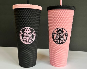 Pink Skeleton Decal Inspired Tumbler | Skeleton Logo Studded Tumbler with Straw & Lid | Luxury Tumbler | Travel Cup | Matte-Iridescent