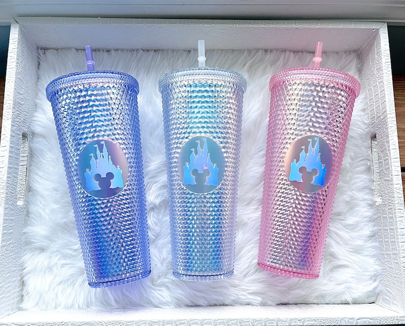 Disney Studded Tumbler with Straw-Lid Starbucks Inspired Tumbler Cup Mickey Castle Tumbler Holiday Tumbler Holographic Matte image 3