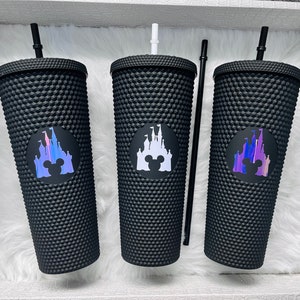 Disney Studded Tumbler with Straw-Lid Starbucks Inspired Tumbler Cup Mickey Castle Tumbler Holiday Tumbler Holographic Matte image 4