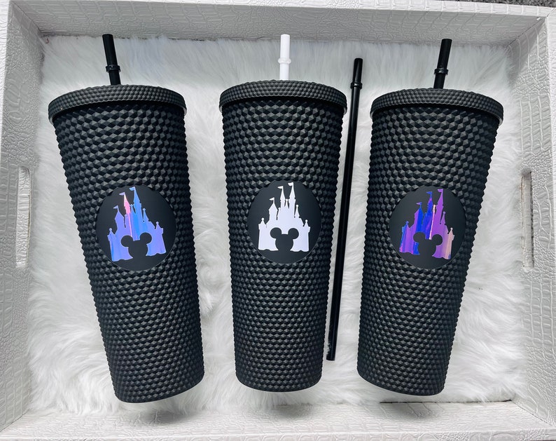 Disney Studded Tumbler with Straw-Lid Starbucks Inspired Tumbler Cup Mickey Castle Tumbler Holiday Tumbler Holographic Matte image 4