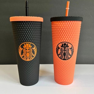 Oranje skelet sticker tuimelaar | Tumbler met skeletlogo en rietje en deksel | Luxe beker | Reisbeker | Mat-iriserend