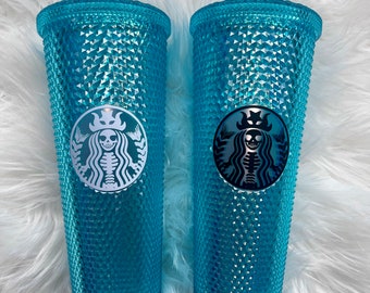 Blue Skeleton Skeleton Decal Tumbler | Skeleton Logo Studded Tumbler with Straw & Lid | Luxury Tumbler | Travel Cup | Matte-Iridescent