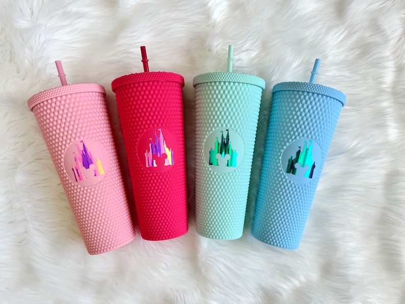 Disney Studded Tumbler with Straw-Lid Starbucks Inspired Tumbler Cup Mickey Castle Tumbler Holiday Tumbler Holographic Matte image 2