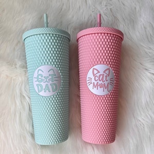 Cat Mom Studded Tumbler with Straw-Lid | Cat Dad  Tumbler Cup | Custom Tumbler | Holiday Tumbler | Holographic -Matte