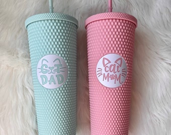 Cat Mom Studded Tumbler with Straw-Lid | Cat Dad  Tumbler Cup | Custom Tumbler | Holiday Tumbler | Holographic -Matte