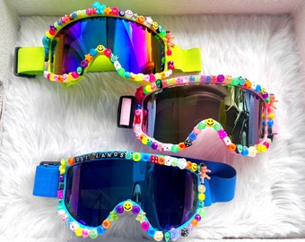 Custom Kandi Rave Ski Goggles | PLUR Festival Gear | Peace Love Unity Respect | EDC Accessories | Electric Forest | Burning Man Eyewear