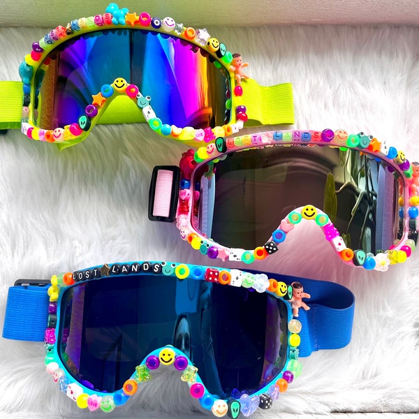 Custom Kandi Rave Ski Goggles | PLUR Festival Gear | Peace Love Unity Respect | EDC Accessories | Electric Forest | Burning Man Eyewear