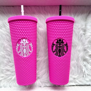 Neon Pink Studded Tumbler With Skeleton Logo. Starbucks Tumbler. Starbucks  Cup. 