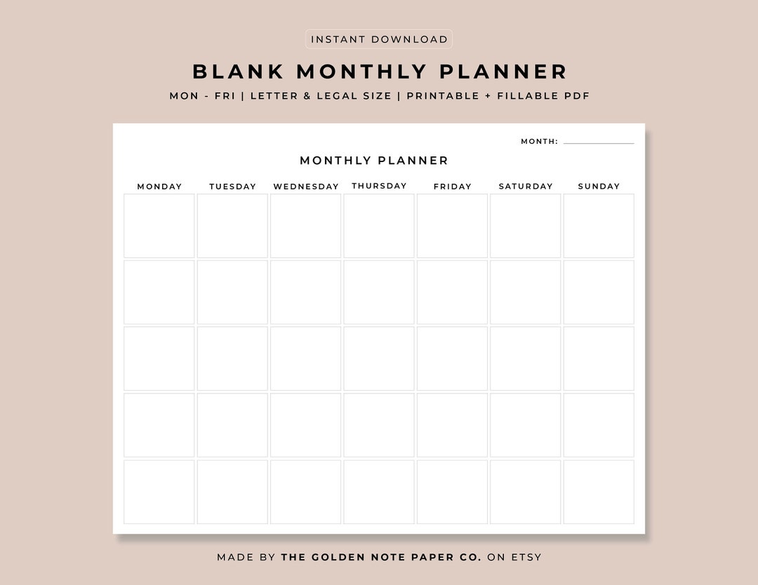 Blank Calendar Legal Size