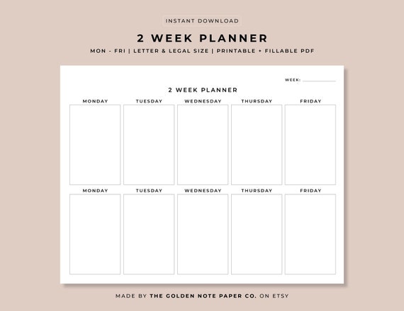Blank Minimalistic 2 Week Planner, Printable Landscape Schedule Calendar, Weekly Organizer, Office Planner, Desk Planner, Letter, Legal, A4 - Etsy Blank Minimalistic 2 Week Planner, Printable Landscape Schedule Calendar, Weekly Organizer, Office Planner, Desk Planner, Letter, Legal, A4 - Etsy