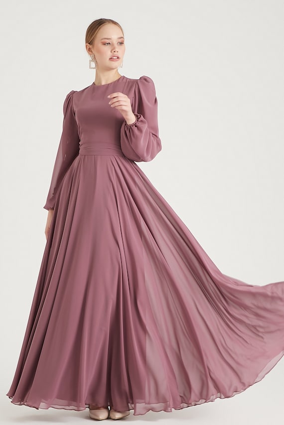 chiffon dusty rose dress